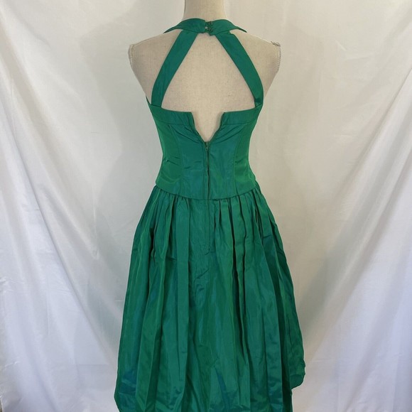 VTG jessica mcclintock Metallic Green gunne sax dress Corset Midi dress Sz 3/4 - Picture 6 of 8